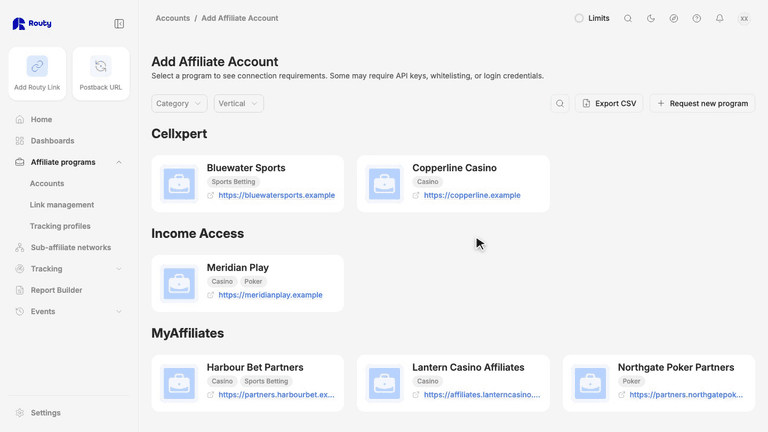 Add an affiliate account