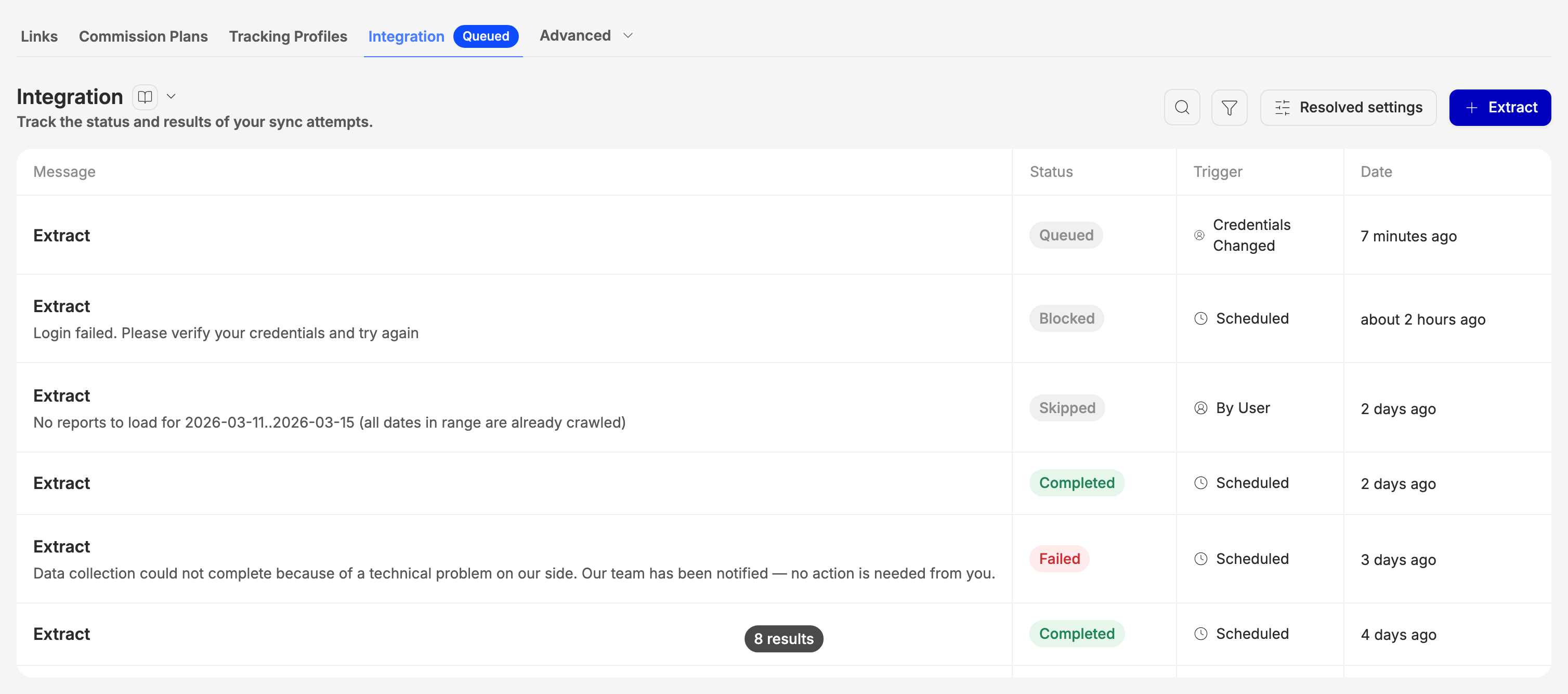 The run that saving the new credentials started