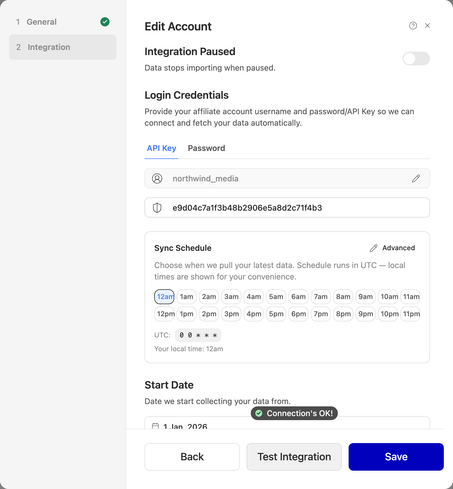 Test Integration passing with the new API key