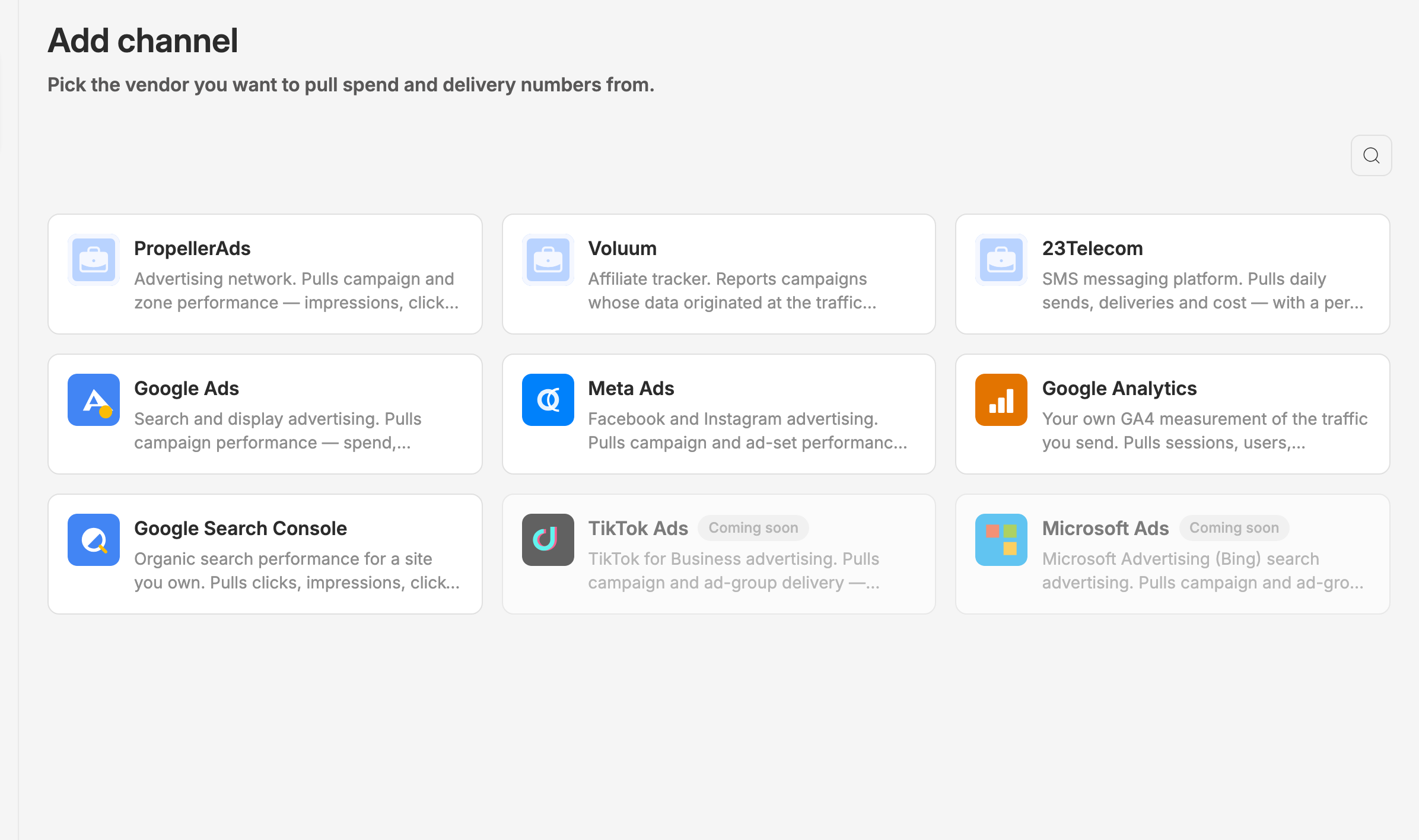 The Add channel screen with the Google Ads tile