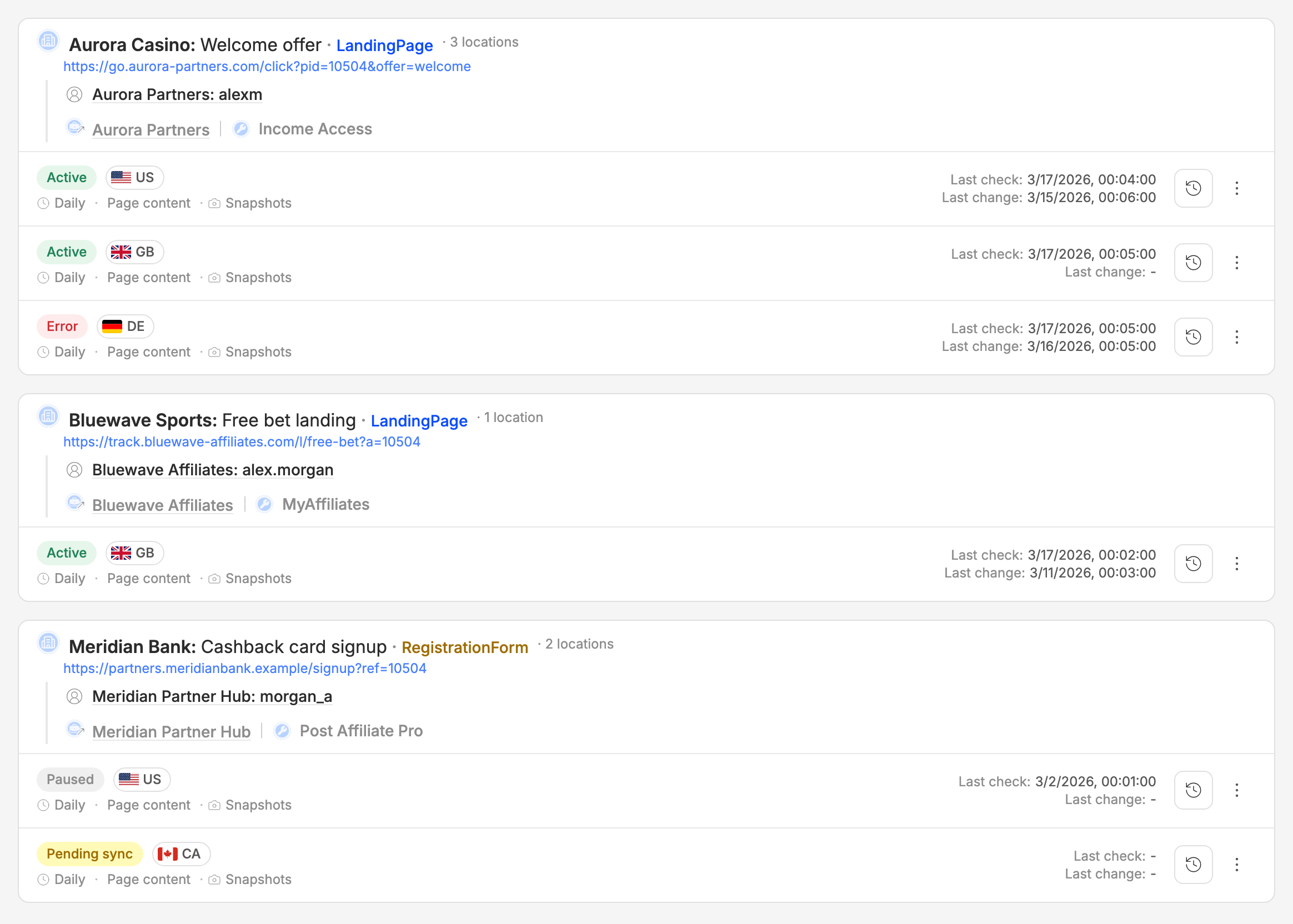 Every monitor you have, grouped by the link it watches