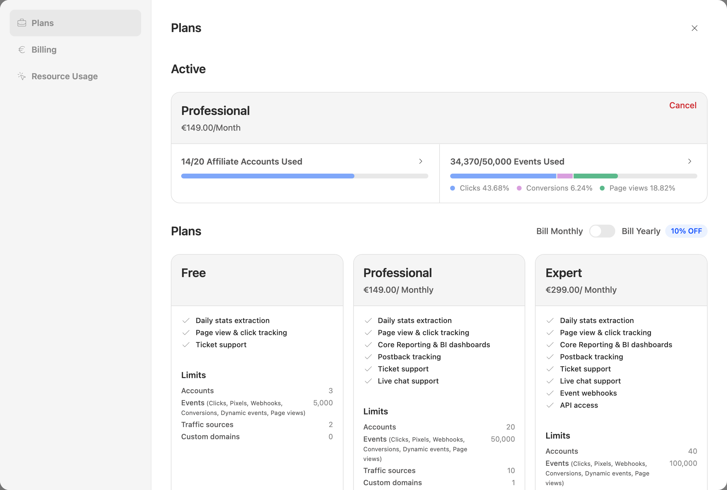 The Plans tab
