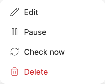 The actions on a monitor row